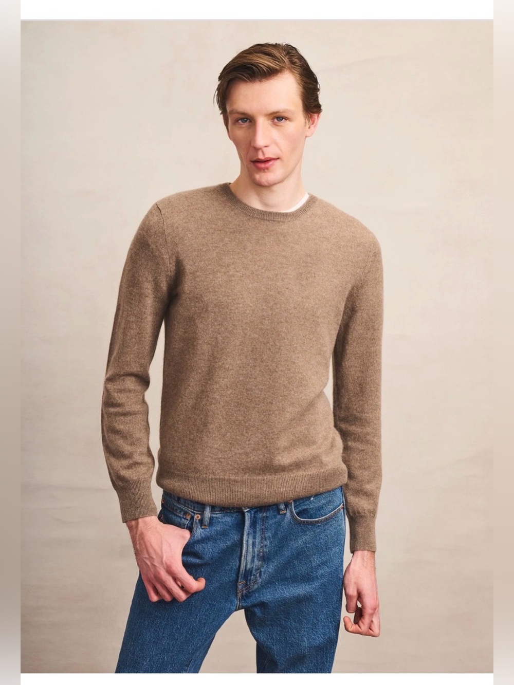 Zara Man Wool Blend Crewneck Sweater in Camel , Small